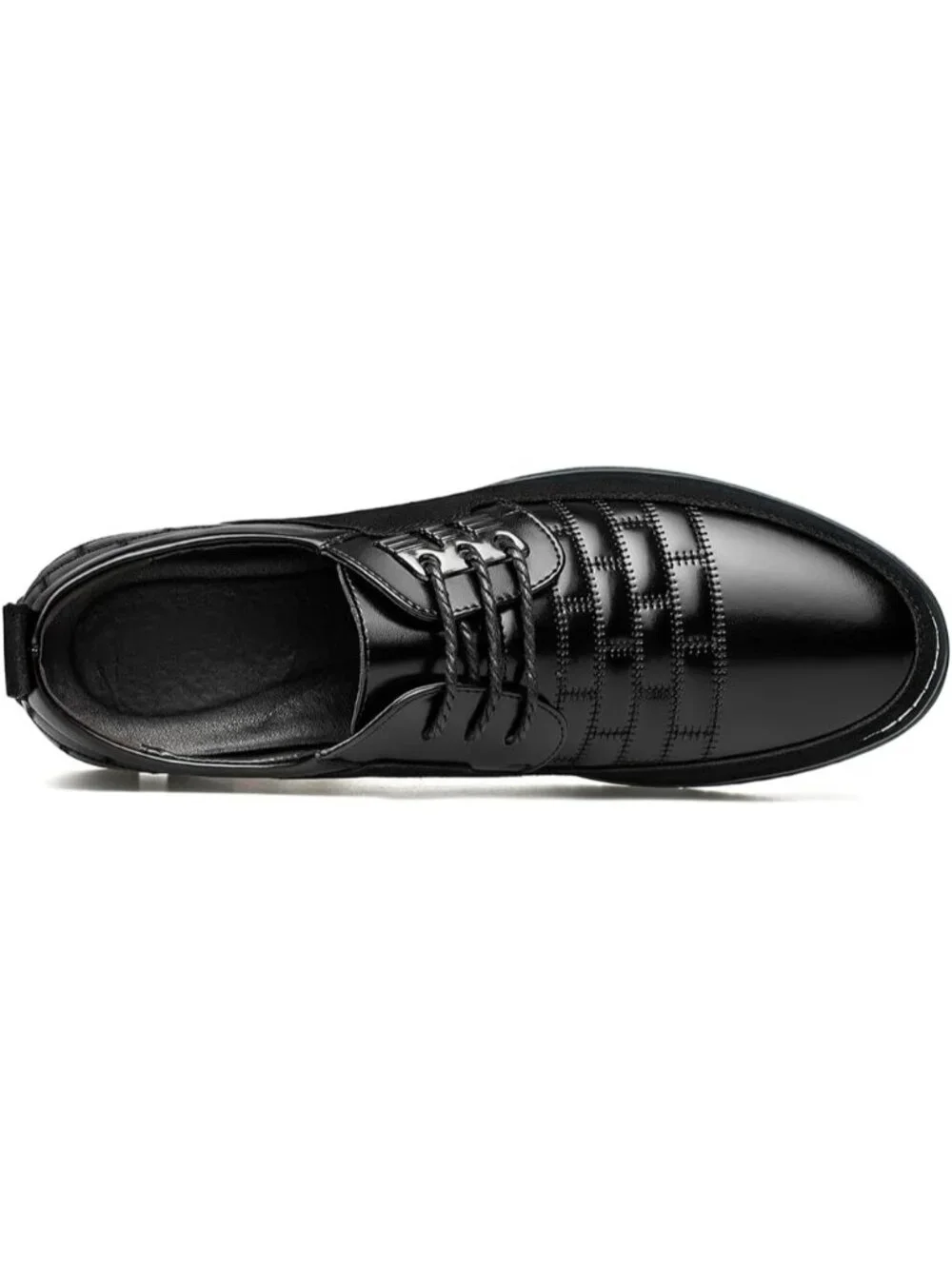 Men's Black Plaid Embossed Grid Leather Comfortable Hybrid Oxford Dress Sneakers